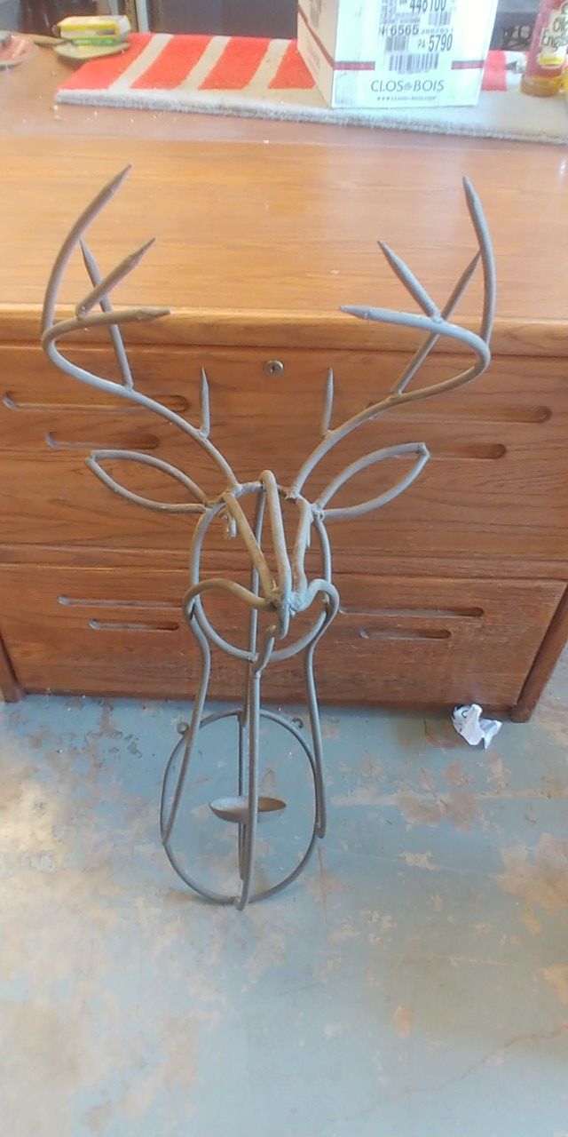 Wrought iron buck deer bust w candle holder