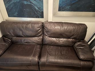 Dark Brown Leather Two-Seat Sofa