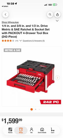1/4 in. and 3/8 in. and 1/2 in. Drive Metric & SAE Ratchet & Socket Set with PACKOUT 4-Drawer Tool Box (242-Piece)