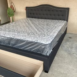 New Cal King Bed Frame With Large Drawer & Mattress Included! Free Delivery & Setup!