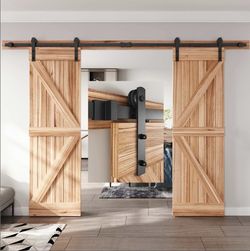 EaseLife 10 FT Double Door Sliding Barn Door Hardware Track Kit,Straight Pulley,Heavy Duty,Slide Smoothly Quietly,Easy Install (10FT Track Kit For Dou