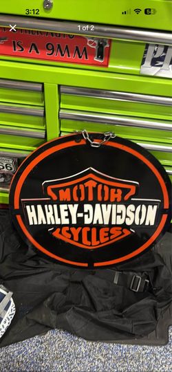 Large 24 inch metal Harley sign with chain