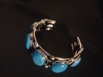 Silver Cuff Bracelet with Turquoise Stones