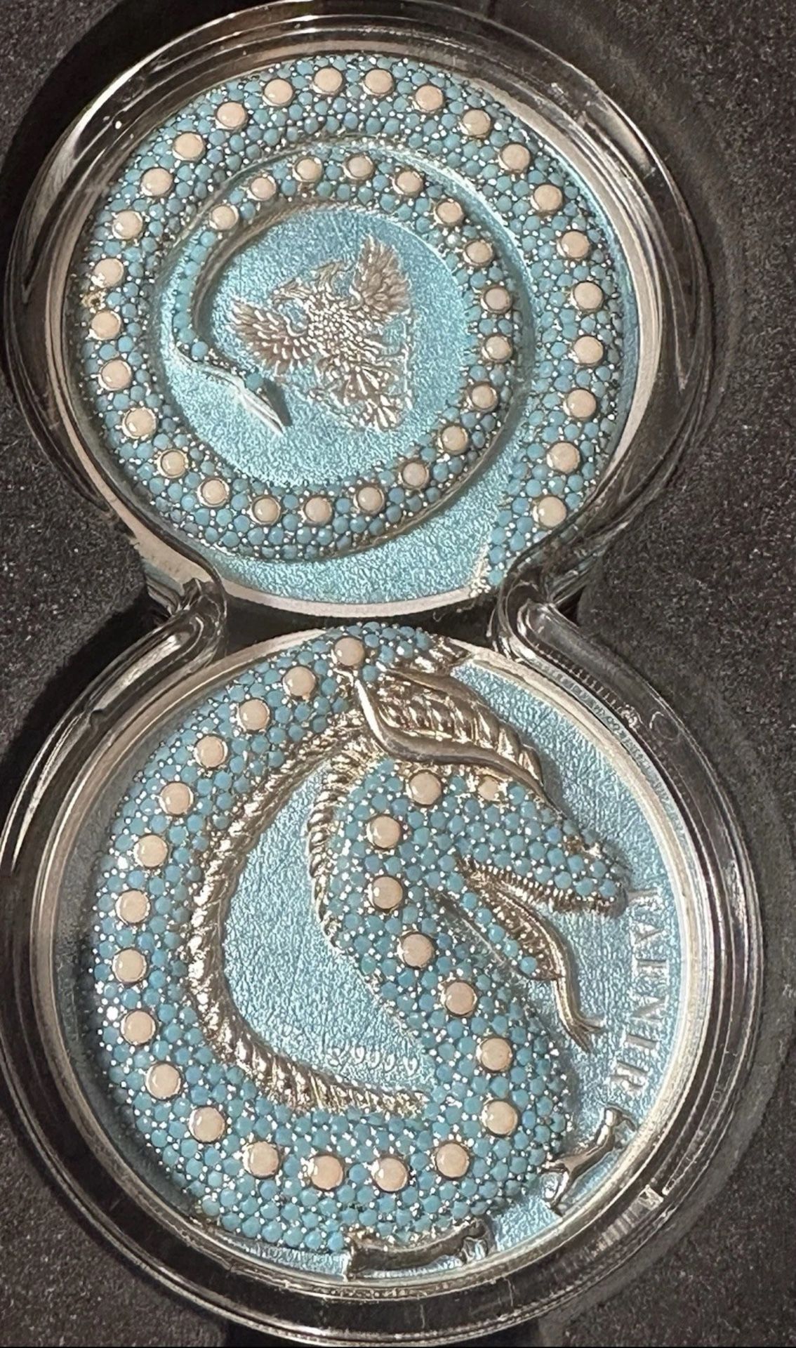 2020 Germania Beasts Fafnir Geminus Coins • Pink & Blue with Crystal Stones  • 2 x 1 oz Pure Silver (.9999 Fine) • Limited Mintage of 100