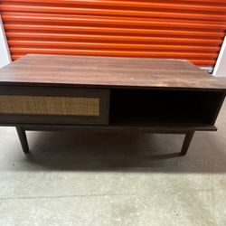 Mid-Century Style Storage Coffee Table – Sliding Cane Doors (42”)