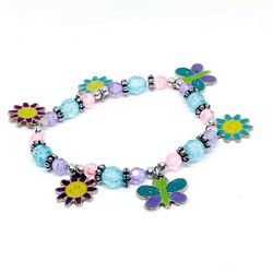 Children’s colorful bracelet with enameled charms in silver tone
