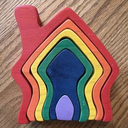 Wooden Rainbow Stacking House Toy from Sarah Silks 