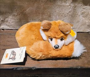 Vintage Steiff "Xorry" Curled Fox Plush 22cm EAN 070051 Germany w/ Tags
