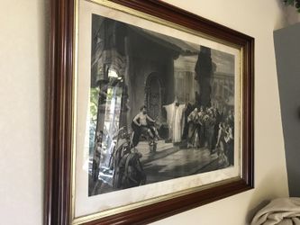 Stunning antique print in walnut frame