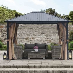 10’x12’ Hardtop Gazebo with Netting and Curtains