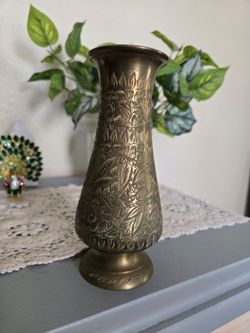 Vintage Hand-Engraved Gilded Vase, "India" solid Brass