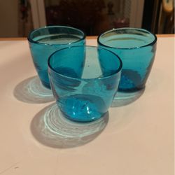 Hand Blown Blue Glass Candle Holders 