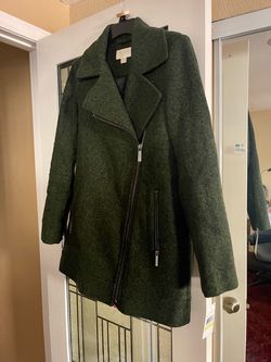 Michael Kors Green Wool Moto Coat