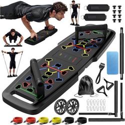new Push Up Board,Home Gym,Portable Exercise Equipment,Pilates Bar and 20 Fitness Accessories with Resistance Bands and Ab Roller Wheel,Full Body Work
