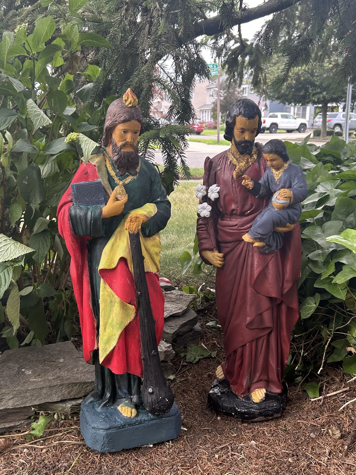 28" Set of Religious Outdoor Statues - Vintage -