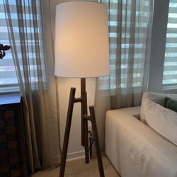 Crate & Barrel Lockeland Walnut Tripod Floor Lamp 67"
