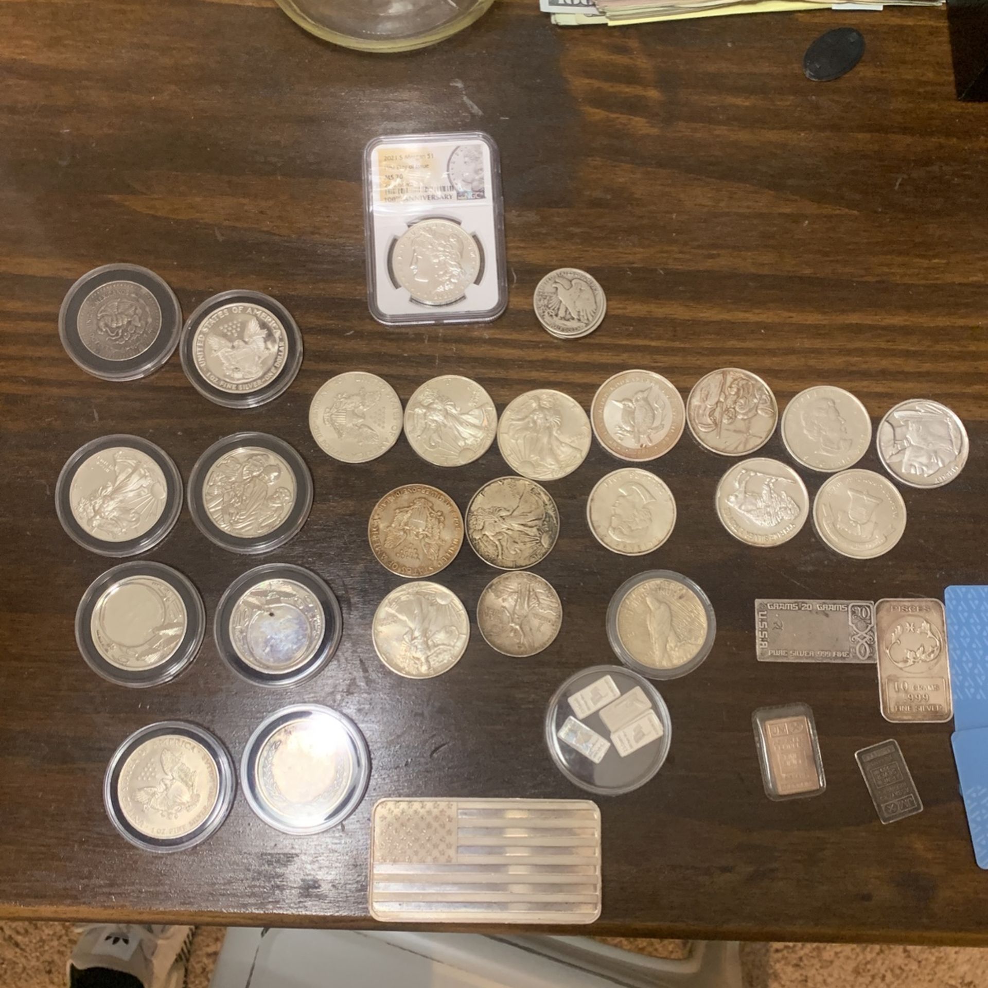 Silver Coins, Bars, Gold 