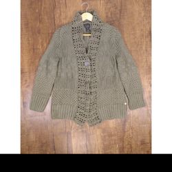 PURE Handknit Olive Green Cardigan Sweater  | Women's Small/Medium