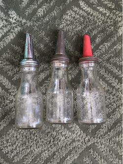 3x Vintage Masters MFG Motor Oil Jug Glass Jar Spout 1 Quart