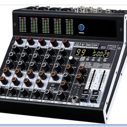 Professional audio mixer 6 Channel Mixing Console with 99 DSP Effect, +48V Phantom, Bluetooth, USB Int