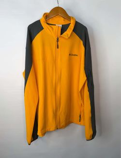 Columbia Full Zip Softshell Fleece Jacket Mens XL Bright Yellow Gray