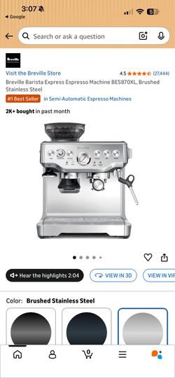 Breville Barista Express Espresso Machine BES870XL, Brushed Stainless Steel