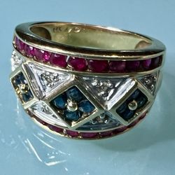 14kt Yellow Gold Diamond/Ruby & Sapphire Ladies Band/Ring