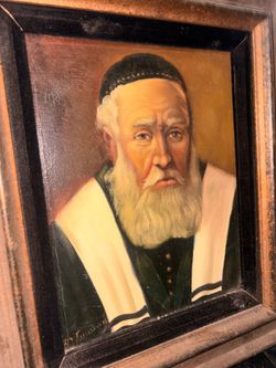 Vintage Oil Painting Portrait of Jewish Rabbi Scholar on Canvas, Framed, Signed