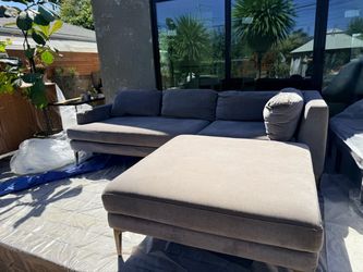 West Elm Grey Sectional Sofa with Ottoman