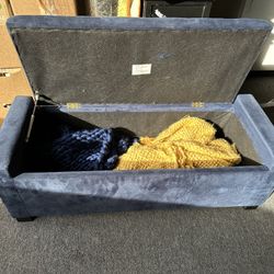Navy Blue Velvet Storage Bench