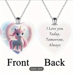 Exquisite Unicorn Heart-Shaped Crystal Pendant Necklace