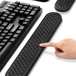 Wrist Rest Set for Keyboard and Mouse, Ergonomic Wrist Support with Soft Memory Foam, Silky Lycra Cover, Non-Slip Base, Helps Reduce Wrist Pressure an