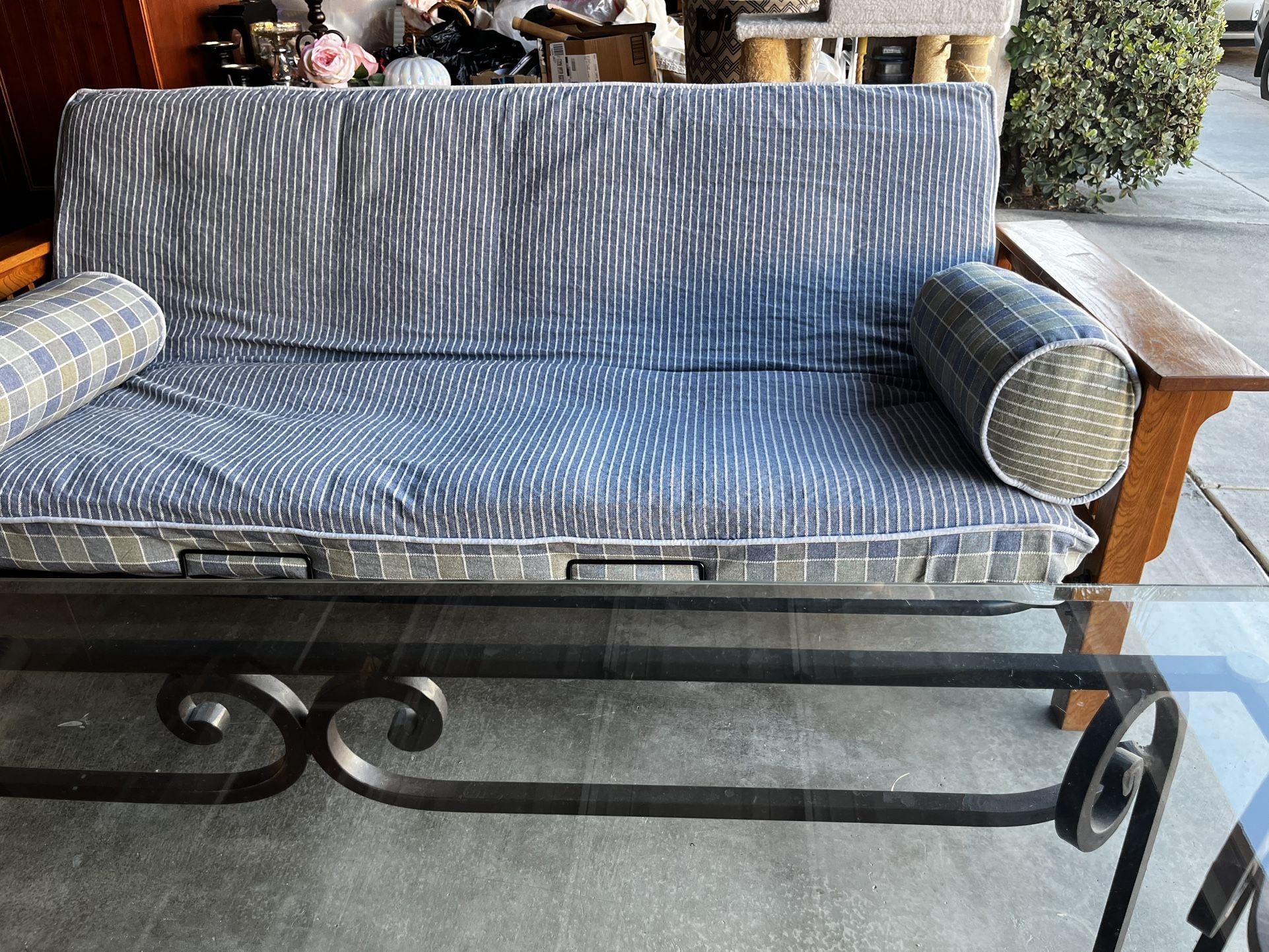 Futon/ Full Size Bed. Beautiful Mission Style Side Arms. Durable Fabric.