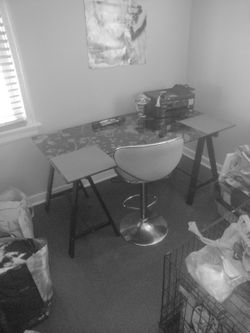 Floral Print Glass Desk And Chair Set