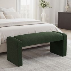 NEW - 47-in W End of Bed Bench Modern Fabric Upholstered Entryway Bench Footrest Stool Accent Bench with Solid Wood Frame for Bedroom Living Room Gree