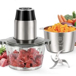 Food Processors, Electric Food Chopper with Meat Grinder & Vegetable Chopper - 2 Bowls (8 Cup+8 Cup) with Powerful 450W Copper Motor - Includes 2 Sets