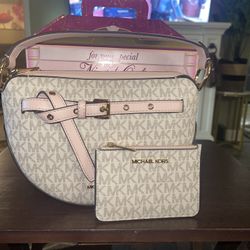 Michael Kors Emilia Medium Logo Shoulder Bag Set-Powder Blush