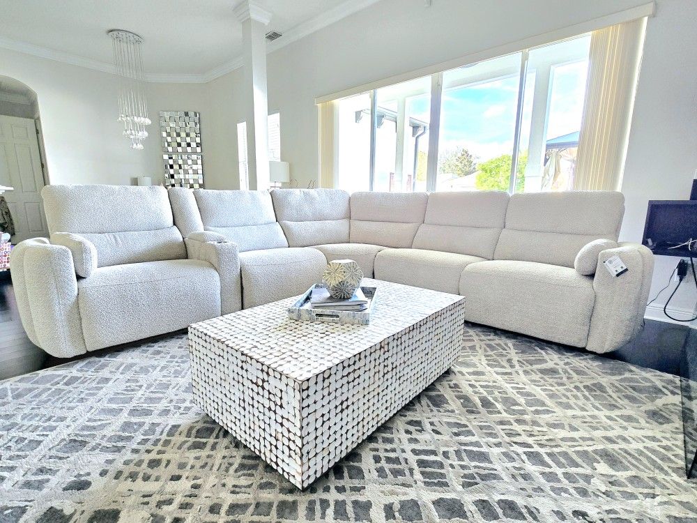 New Power Reclining Modern Cream Upholstered Sectional Sofa