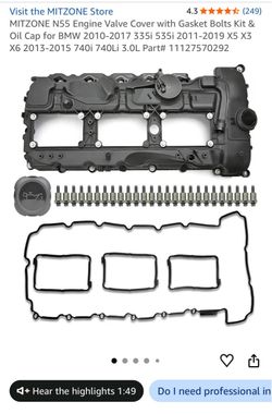 Engine Valve Cover with Gasket Bolts Kit & Oil Cap for BMW