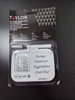 Taylor 5849 Four-Event Digital Timer with Whiteboard for School, Learning, Projects, and Kitchen Tasks, white