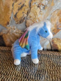 Ty Plush Beanie Babies "Pegasus" -  2002 Blue White Mane Colorful Wings