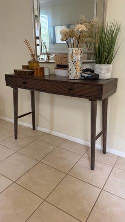 Dark light/medium wood Console Table with Two Drawers