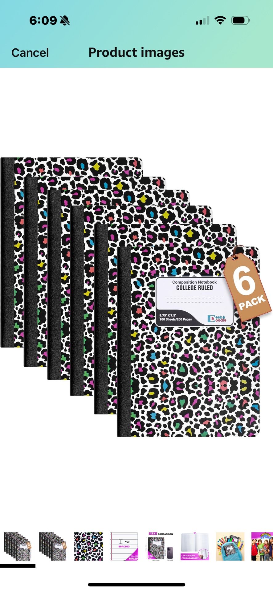 Desk & Doodle Cute Composition Notebook College Ruled: 6 Pack, Decorative Hardcover Writing Notebook With Sewn Binding, 200 Pages (100 Sheets), 9.75”x