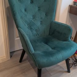 Velvet Green Wingback Accent Chair