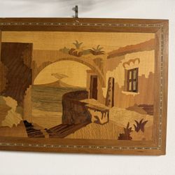 Vintage Italian Inlaid Wood Marquetry Wall Art 15”x11”