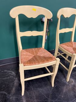 Charming Cream-Colored Wood Chair with Woven Seat