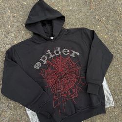 Spider Hoodie Black Red Rhinestone 