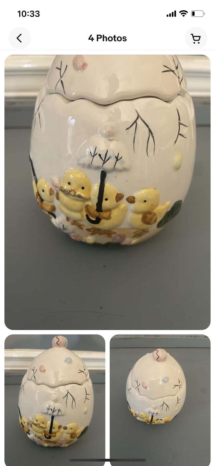 Vintage 6" Easter Egg Candy Container with Lid Porcelain "Chicks" theme