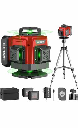WEIDDW Laser Level with Tripod, Self Leveling Laser Level 4x360°, Green Line Laser 4D Laser Leveler Tool with 2Pcs Lithium Batteries for Picture Hangi