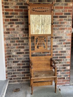Antique Tall Hall Chair With Mirror